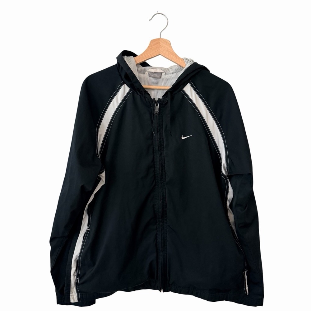 Nike Windbreaker Jacket Men's Black Gray Full Zip Hooded Lightweight Size XXL‎